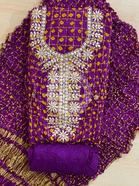 BHANDEJ GHATCHOLA SILK SUITS DRESS MATERIAL Purple / Free Size