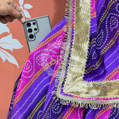 BHANDEJ GOLDEN SILVER WORK BIG FLARED LEHENGA Purple / Free Size