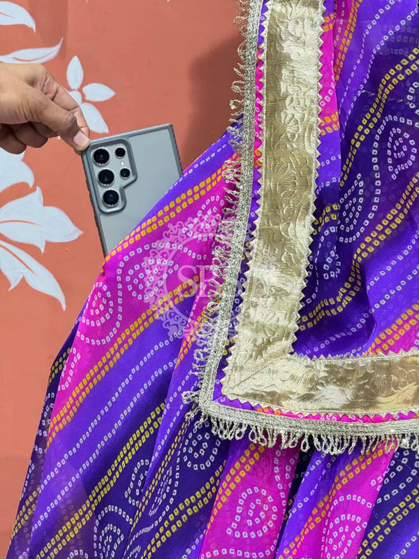 BHANDEJ GOLDEN SILVER WORK BIG FLARED LEHENGA Purple / Free Size