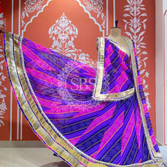 BHANDEJ GOLDEN SILVER WORK BIG FLARED LEHENGA Purple / Free Size