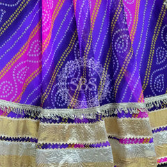 BHANDEJ GOLDEN SILVER WORK BIG FLARED LEHENGA Purple / Free Size