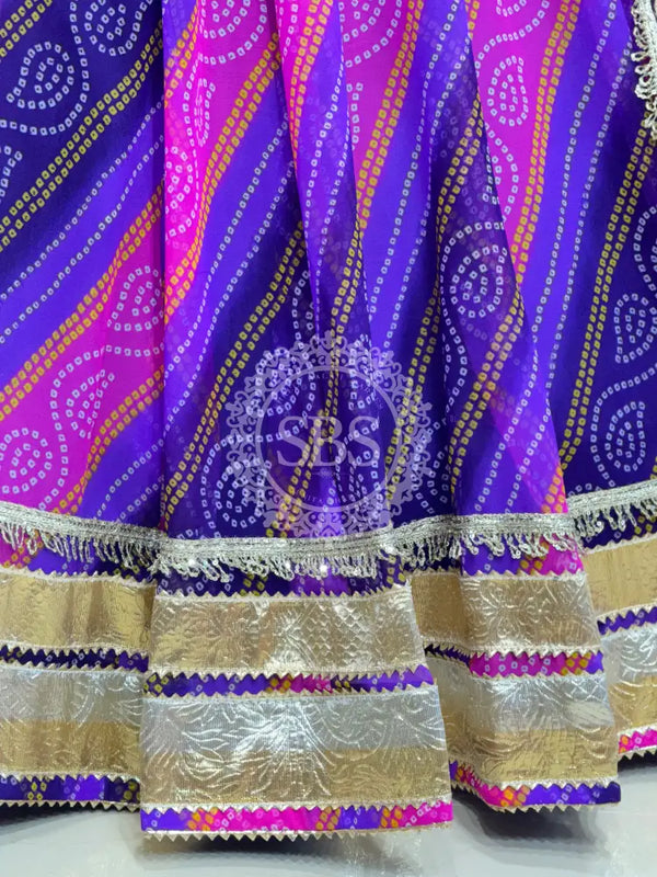 BHANDEJ GOLDEN SILVER WORK BIG FLARED LEHENGA Purple / Free Size