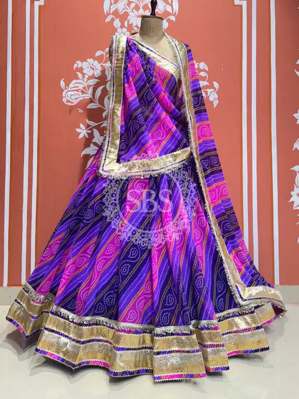 BHANDEJ GOLDEN SILVER WORK BIG FLARED LEHENGA Purple / Free Size