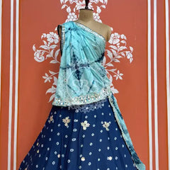 BHANDEJ GOTA PATTI CHINON LEHENGA Blue / Free Size