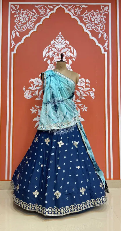 BHANDEJ GOTA PATTI CHINON LEHENGA Blue / Free Size