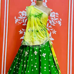 BHANDEJ GOTA PATTI CHINON LEHENGA Green / Free Size