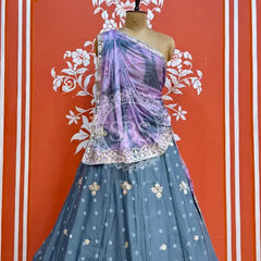 BHANDEJ GOTA PATTI CHINON LEHENGA Grey / Free Size