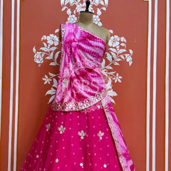 BHANDEJ GOTA PATTI CHINON LEHENGA Pink / Free Size