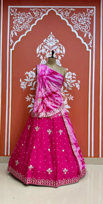 BHANDEJ GOTA PATTI CHINON LEHENGA Pink / Free Size