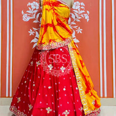 BHANDEJ GOTA PATTI CHINON LEHENGA Yellow & Red / Free Size