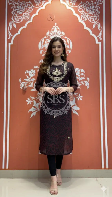 Bhandej Handwork Kurti 38 (L) / Black