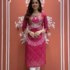 Bhandej Handwork Kurti 38 (L) / Dark Pink