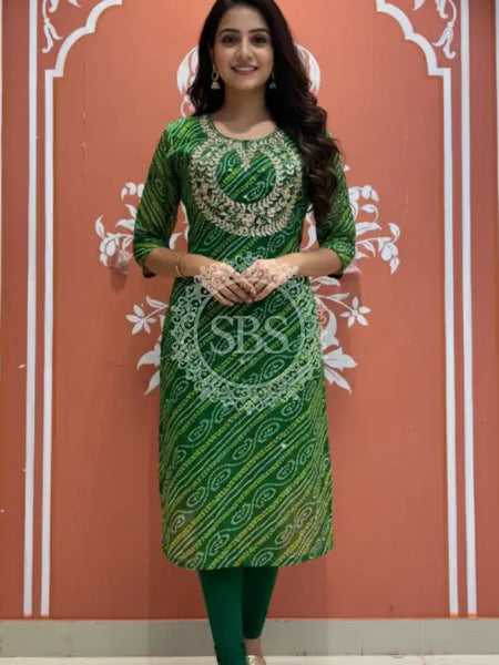 Bhandej Handwork Kurti 38 (L) / Green