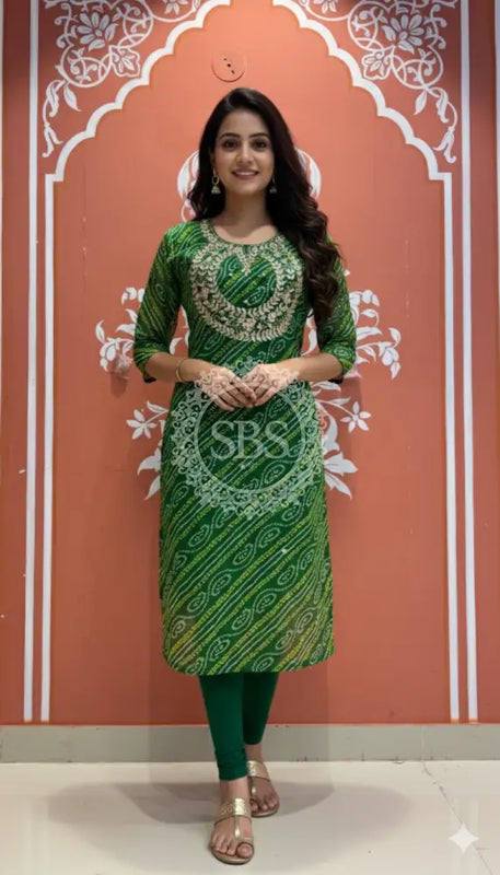 Bhandej Handwork Kurti 38 (L) / Green
