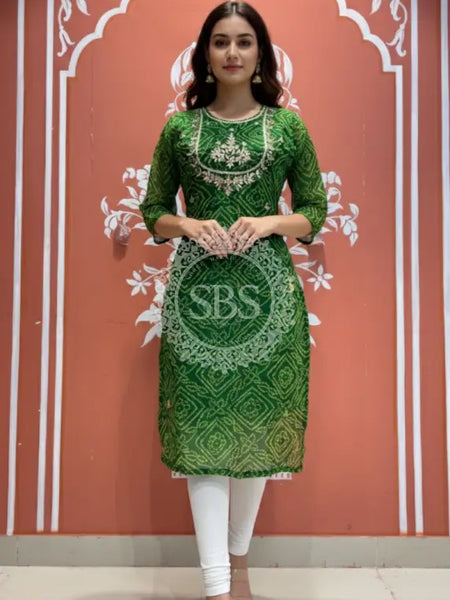 Bhandej Handwork Kurti 38 (L) / Green