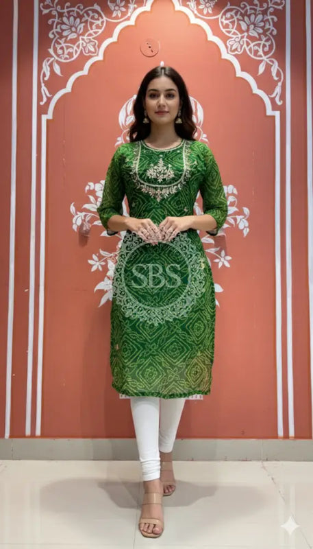 Bhandej Handwork Kurti 38 (L) / Green
