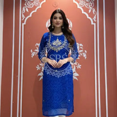 Bhandej Handwork Kurti 38 (L) / Navy Blue