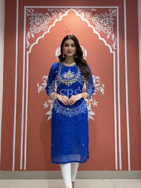 Bhandej Handwork Kurti 38 (L) / Navy Blue