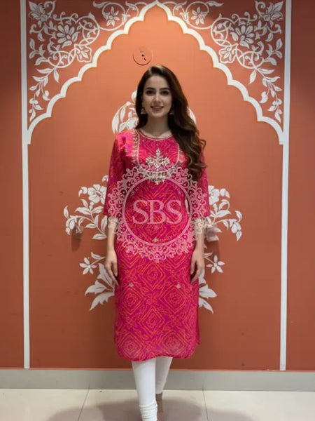 Bhandej Handwork Kurti 38 (L) / Pink