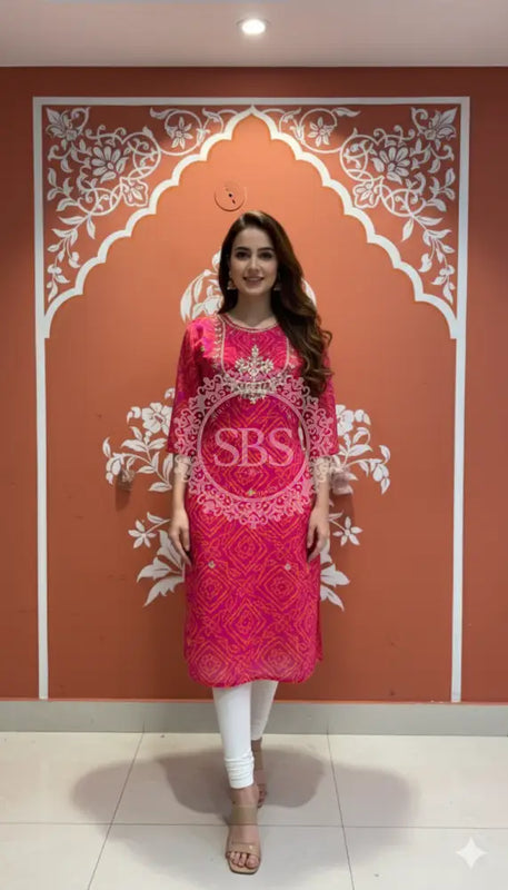 Bhandej Handwork Kurti 38 (L) / Pink