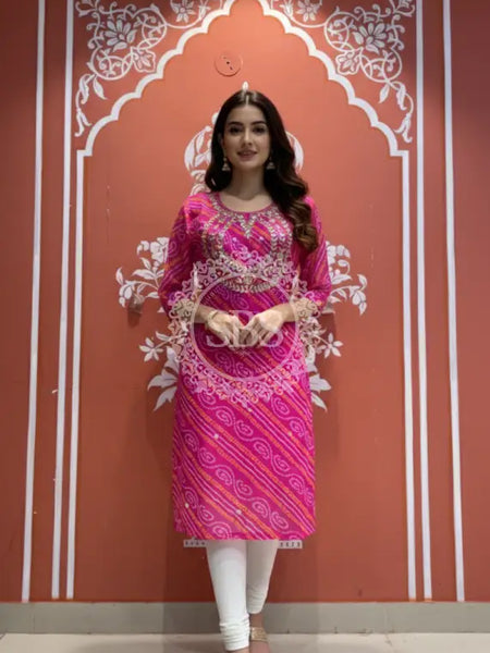 Bhandej Handwork Kurti 38 (L) / Pink