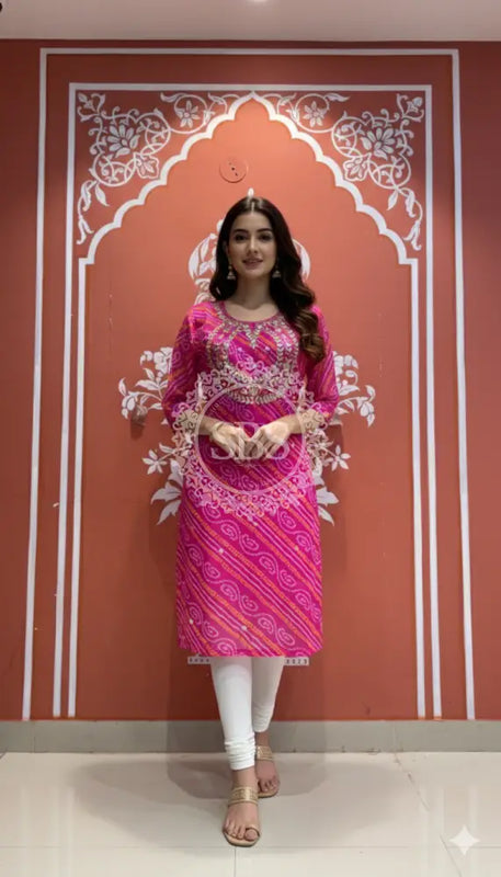 Bhandej Handwork Kurti 38 (L) / Pink