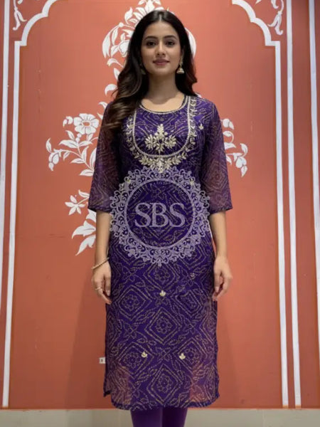 Bhandej Handwork Kurti 38 (L) / Purple