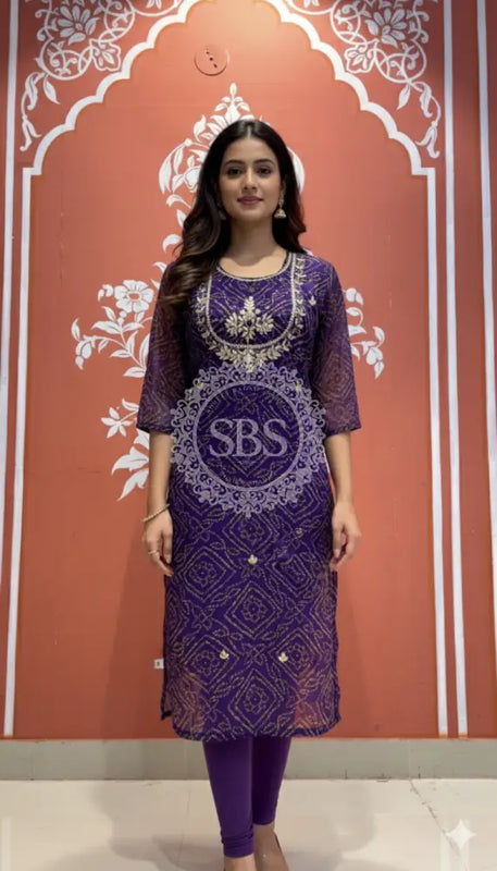 Bhandej Handwork Kurti 38 (L) / Purple