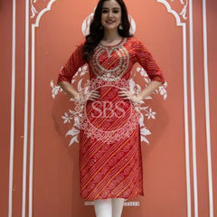 Bhandej Handwork Kurti 38 (L) / Red