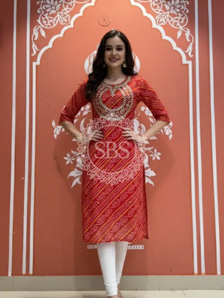 Bhandej Handwork Kurti 38 (L) / Red