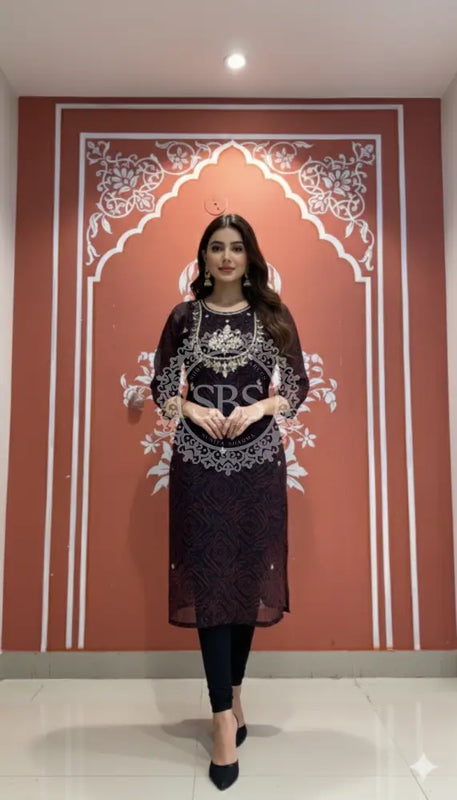 Bhandej Handwork Kurti 40 (XL) / Black