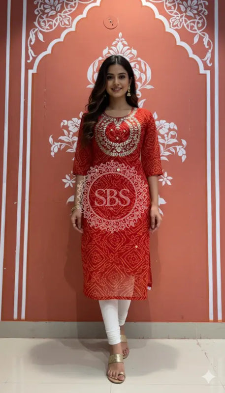 Bhandej Handwork Kurti 40 (XL) / Red