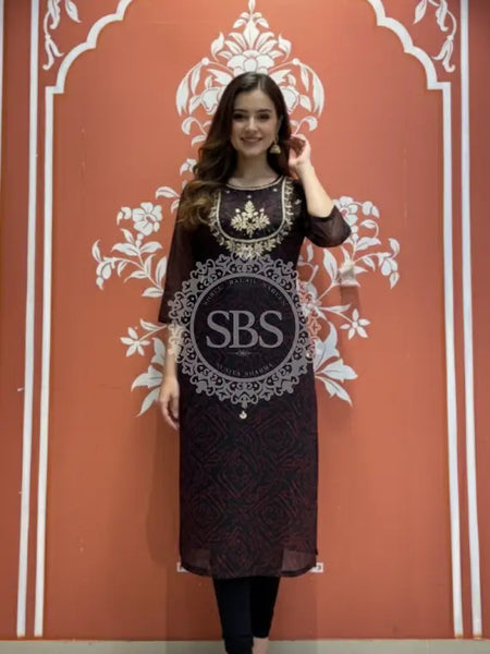 Bhandej Handwork Kurti 46 (4XL) / Black