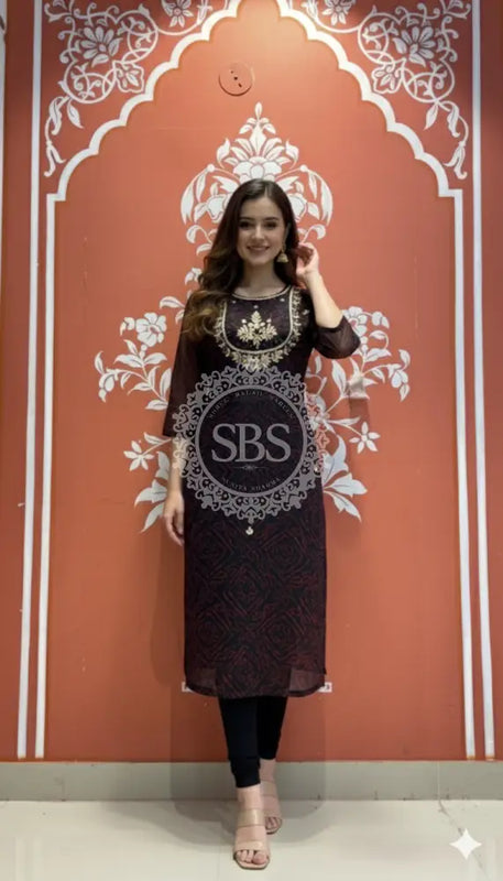 Bhandej Handwork Kurti 46 (4XL) / Black