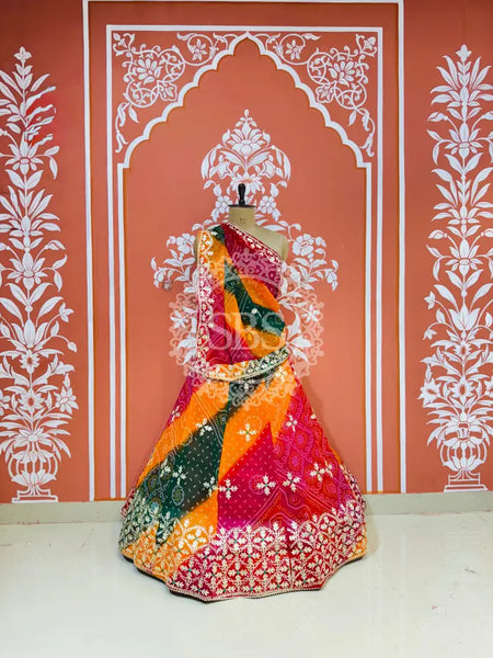 BHANDEJ MACHINE GOTA WORK LEHENGA Multicolor / Free Size