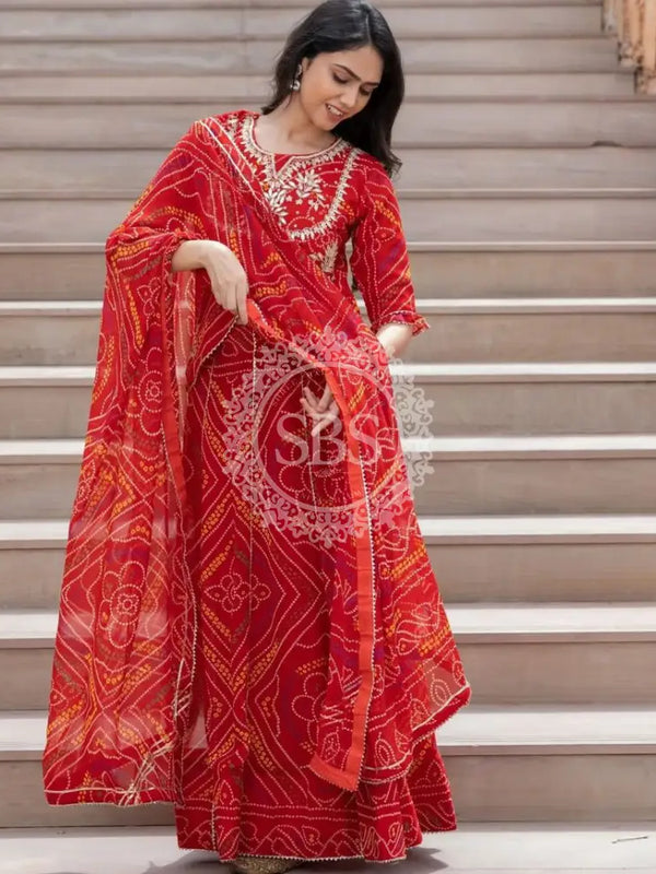 BHANDEJ SLIT KURTA SKIRT WITH DUPATTA INDO WESTERN