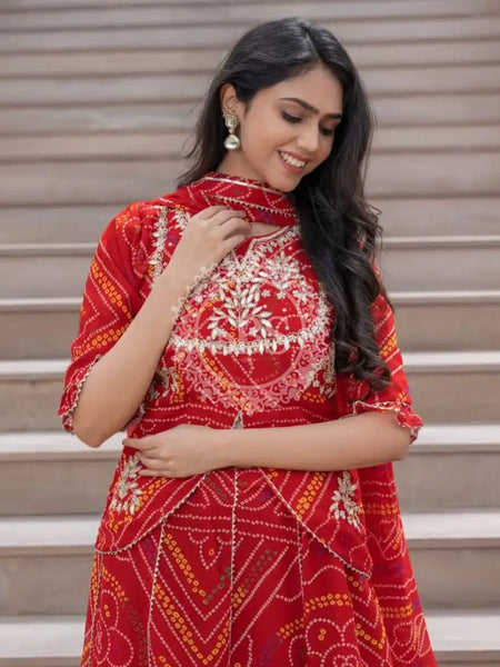 BHANDEJ SLIT KURTA SKIRT WITH DUPATTA INDO WESTERN