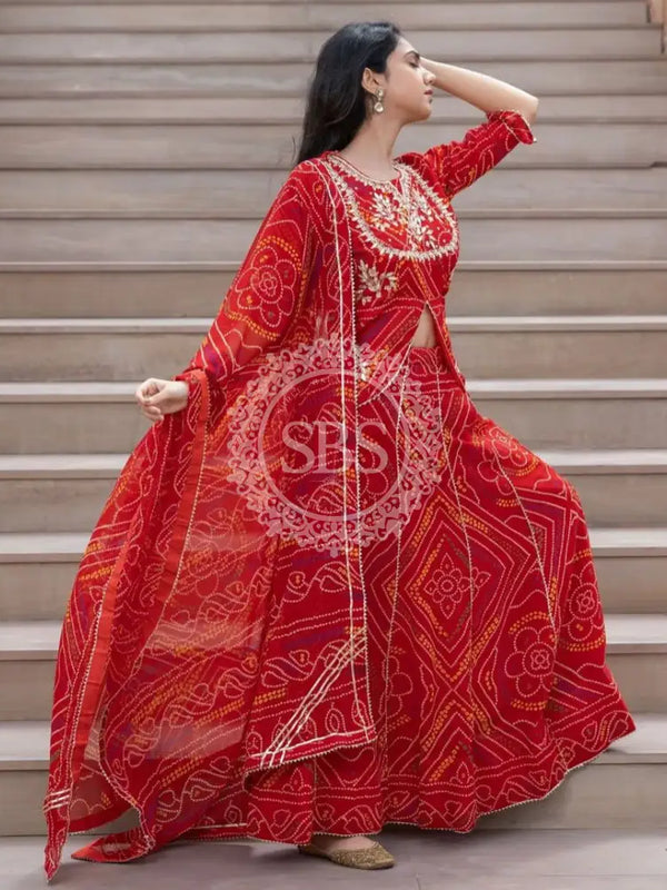 BHANDEJ SLIT KURTA SKIRT WITH DUPATTA INDO WESTERN