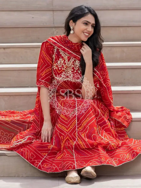 BHANDEJ SLIT KURTA SKIRT WITH DUPATTA INDO WESTERN