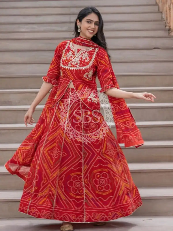 BHANDEJ SLIT KURTA SKIRT WITH DUPATTA INDO WESTERN