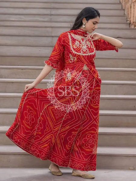 BHANDEJ SLIT KURTA SKIRT WITH DUPATTA INDO WESTERN