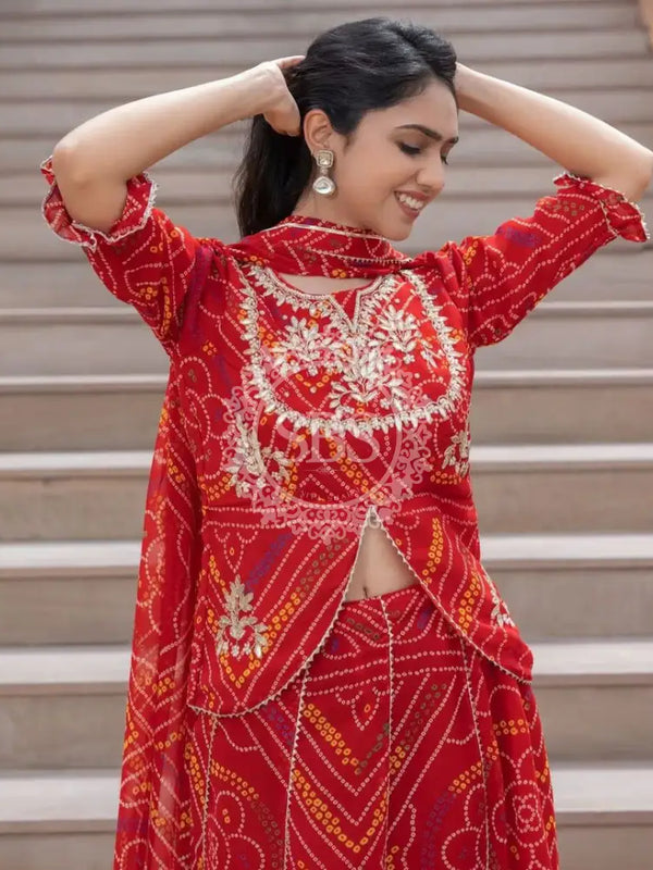 BHANDEJ SLIT KURTA SKIRT WITH DUPATTA INDO WESTERN