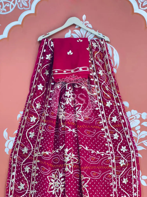 BHANDHANI PURE CHIFFON KACHI PATTI SAREE