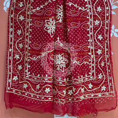 BHANDHANI PURE CHIFFON KACHI PATTI SAREE Maroon / Free Size