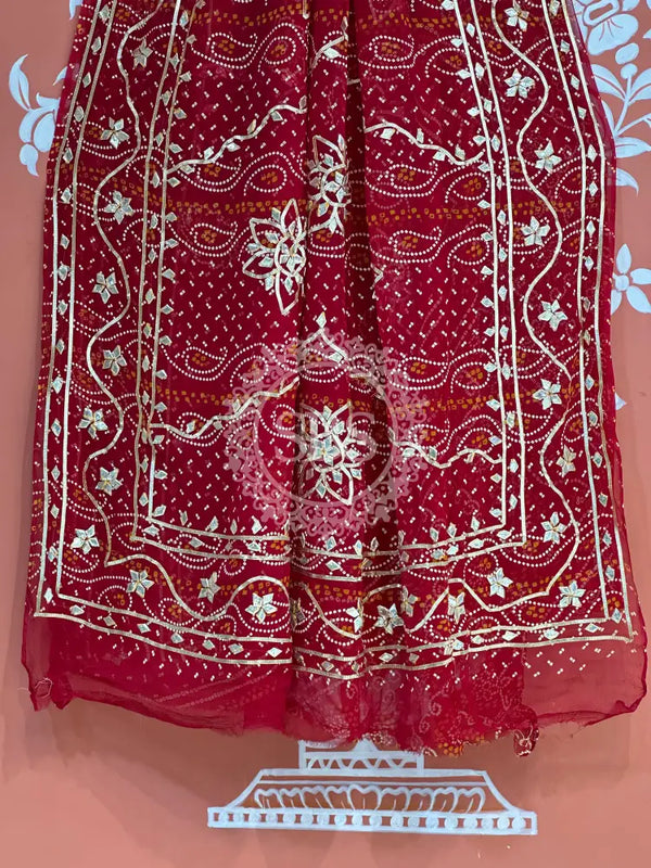 BHANDHANI PURE CHIFFON KACHI PATTI SAREE Maroon / Free Size