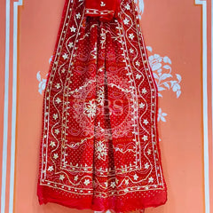 BHANDHANI PURE CHIFFON KACHI PATTI SAREE Red / Free Size