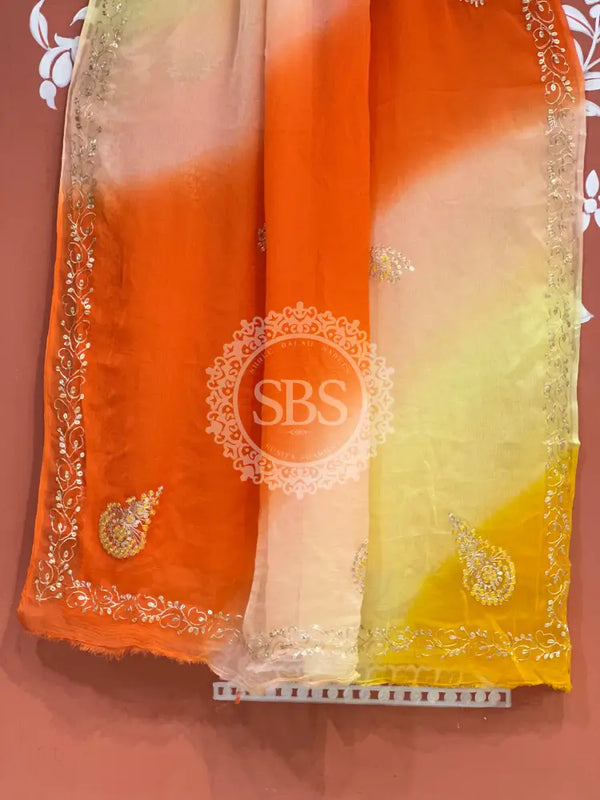BOX DIE PURE CHIFFON MACHINE WORK SAREE