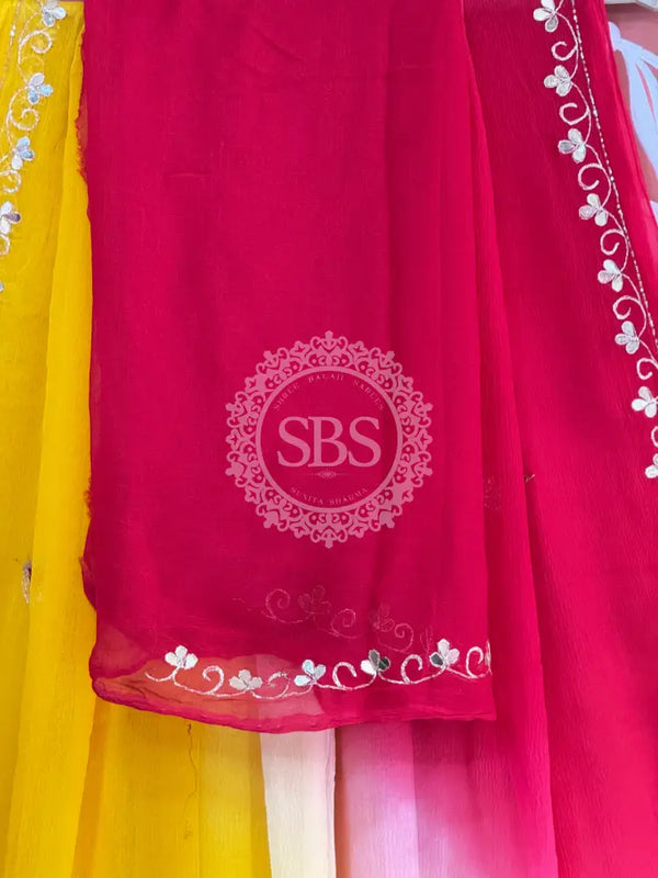 BOX DIE PURE CHIFFON MACHINE WORK SAREE