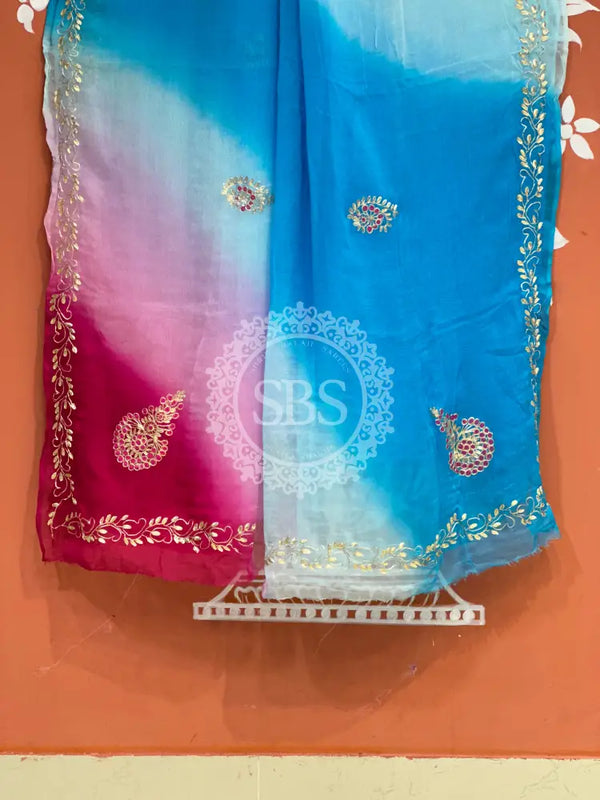 BOX DIE PURE CHIFFON MACHINE WORK SAREE
