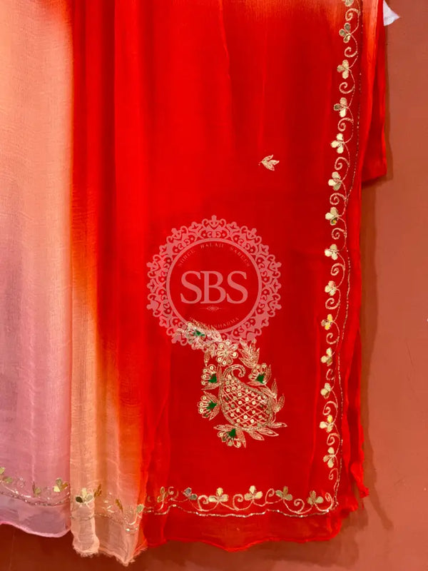 BOX DIE PURE CHIFFON MACHINE WORK SAREE